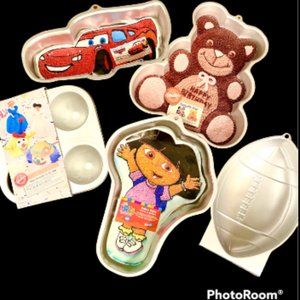 Five Vintage Wilton Baking Pans Lightning McQueen, Dora The Explorer Mold Pans